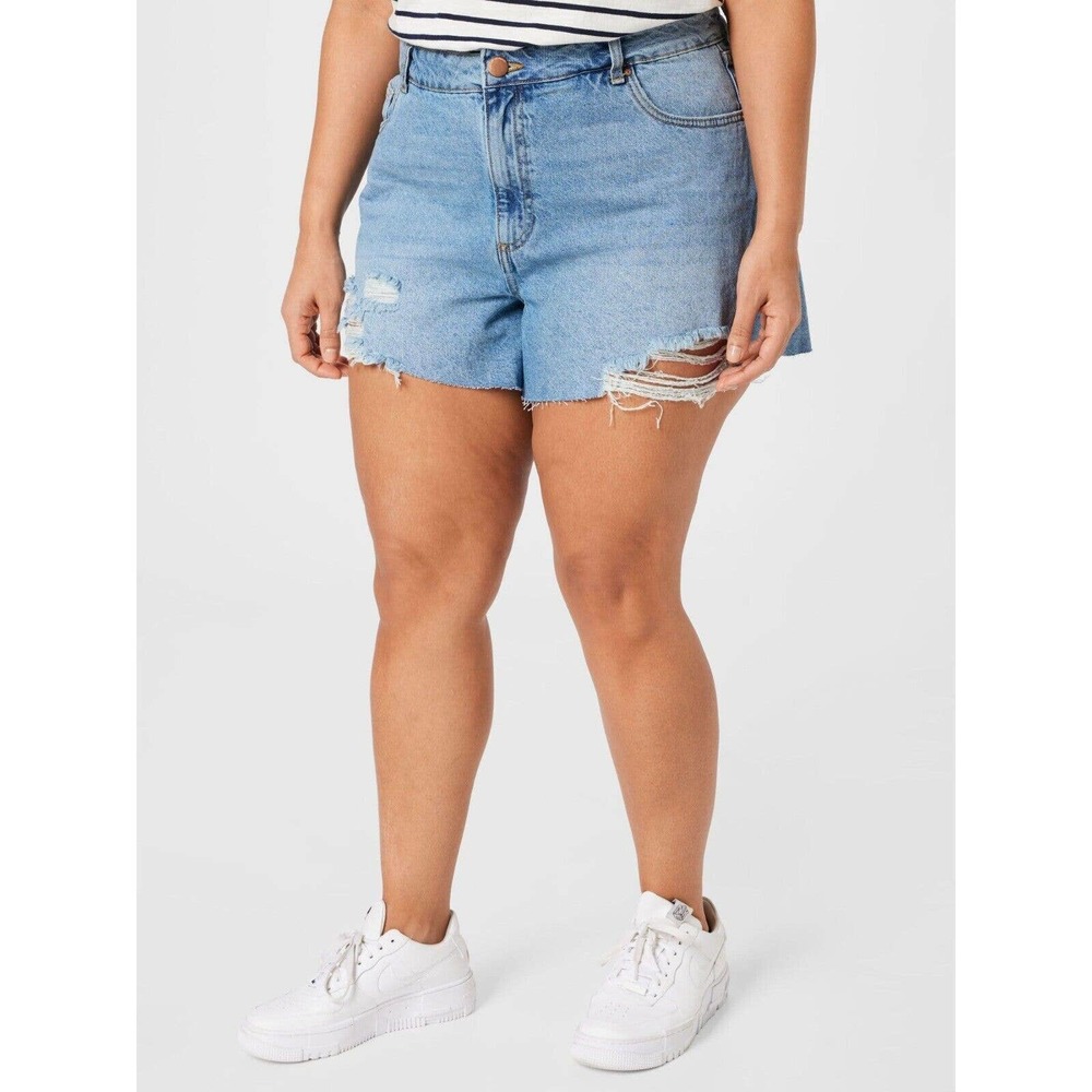 New Cotton On Womans Sz 24 Curve High Rise Distressed Denim Shorts Stretch NWT